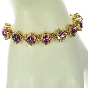 Oscar De La Renta Gold-tone Pink  Crystal Tennis Bracelet